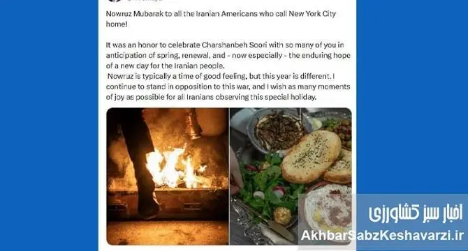 شهردار نیویورک: نوروز را تبریک می گویم و با جنگ علیه ایران مخالفم+عکس
